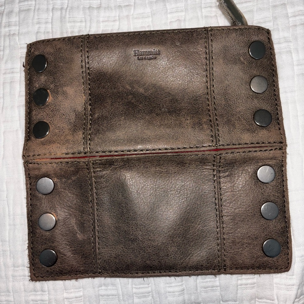 Hammitt 110 North Pewter/Greige Studded Distressed Leather Bifold Wallet - Picture 7 of 9